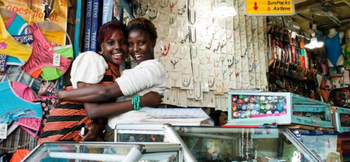shop assistants in downtown kampala, uganda